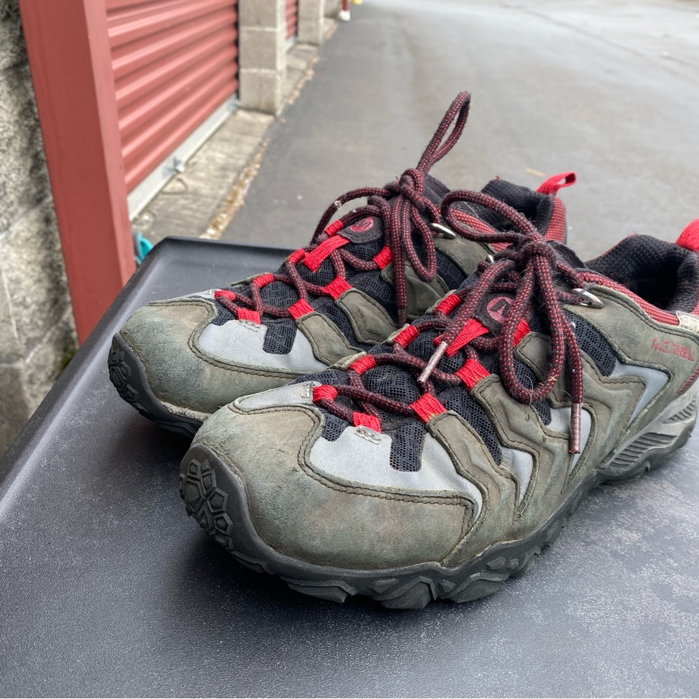 Mens Merrell Chameleon Shift Ventilator Olive Red Waterproof Hiking Boots Sz 9.5